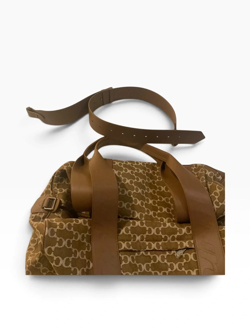 Lux Canvas Logo-Print Brown Duffel with Removable Strap